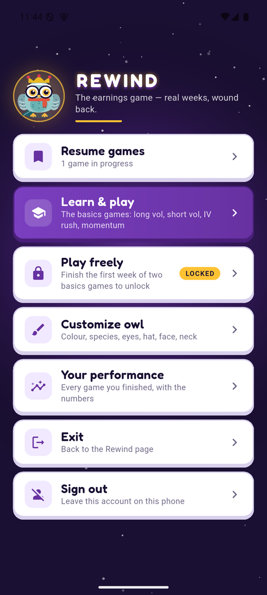Rewind game menu